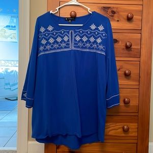 Royal Blue Embroidered White N Touch Top Size 2X